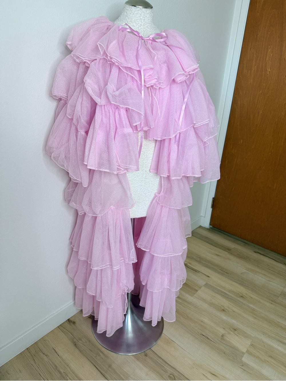 Pink Layered Ruffle Cape Coat - Picture 4 of 5